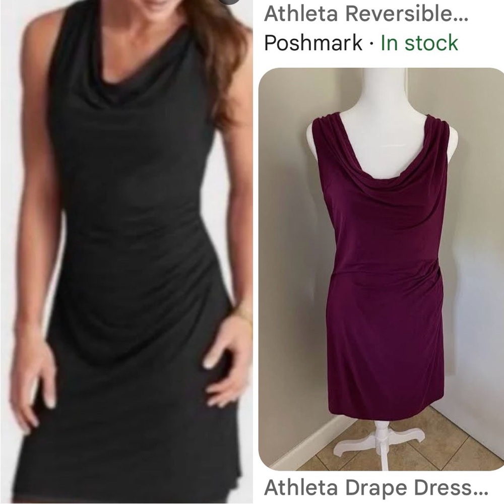 Athleta Reversible Ruched Drape Grey and Purple Cowl Neck Dress. Small